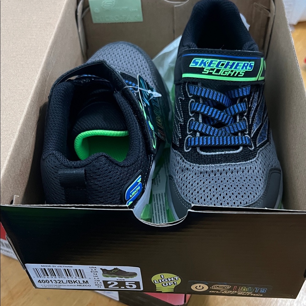 Skechers S-Lights Kids Sneakers - Black, Gray, Blue, and Green